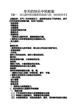 冬天的快乐中班教案