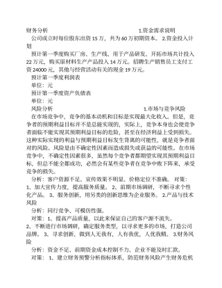 创业计划书财务分析