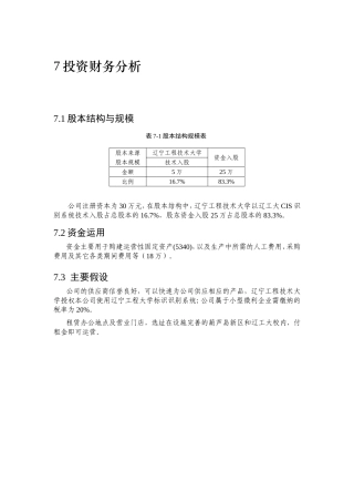 创业计划书财务样表分析