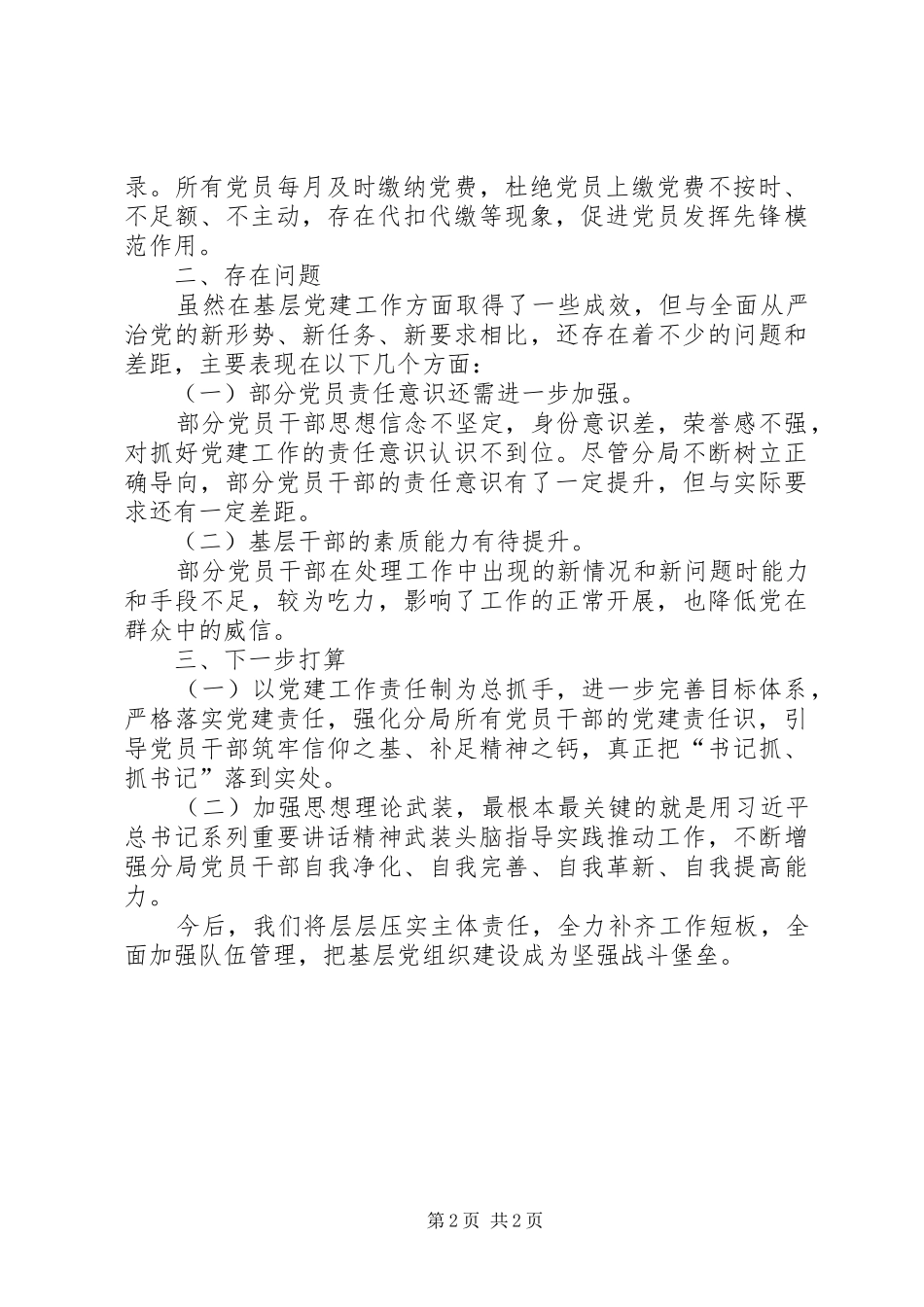 关于开展全面从严治党基层党建自查自纠工作总结报告_第2页