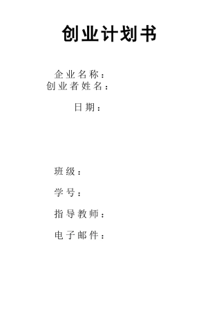 创业计划书空白模板