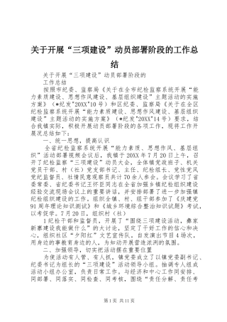 关于开展三项建设动员部署阶段的工作总结