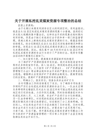 关于开展私挖乱采煤炭资源专项整治的总结
