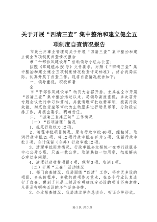 关于开展四清三查集中整治和建立健全五项制度自查情况报告