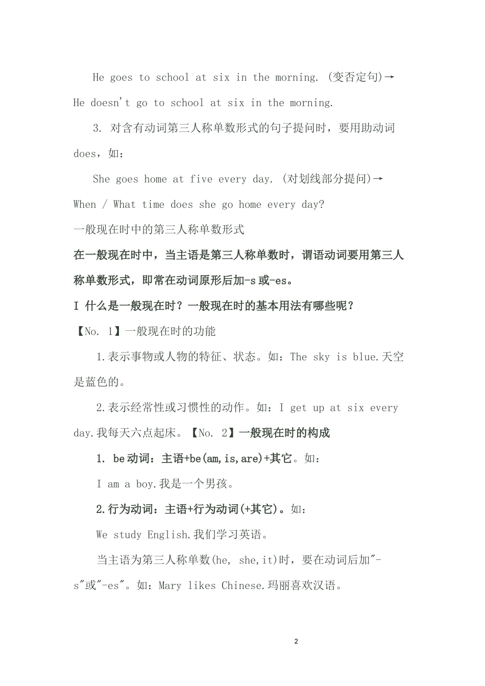 动词第三人称单数形式构成规则及练习题_第2页