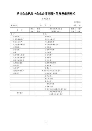 典当企业执行企业会计准则的财务报表格式