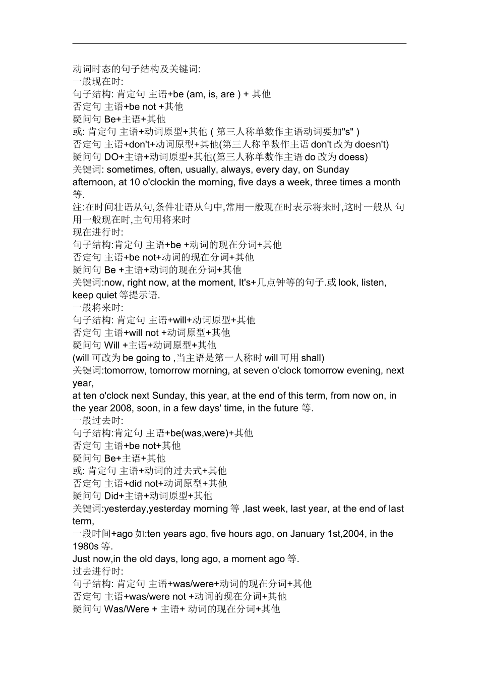 动词时态的句子结构及关键词_第1页