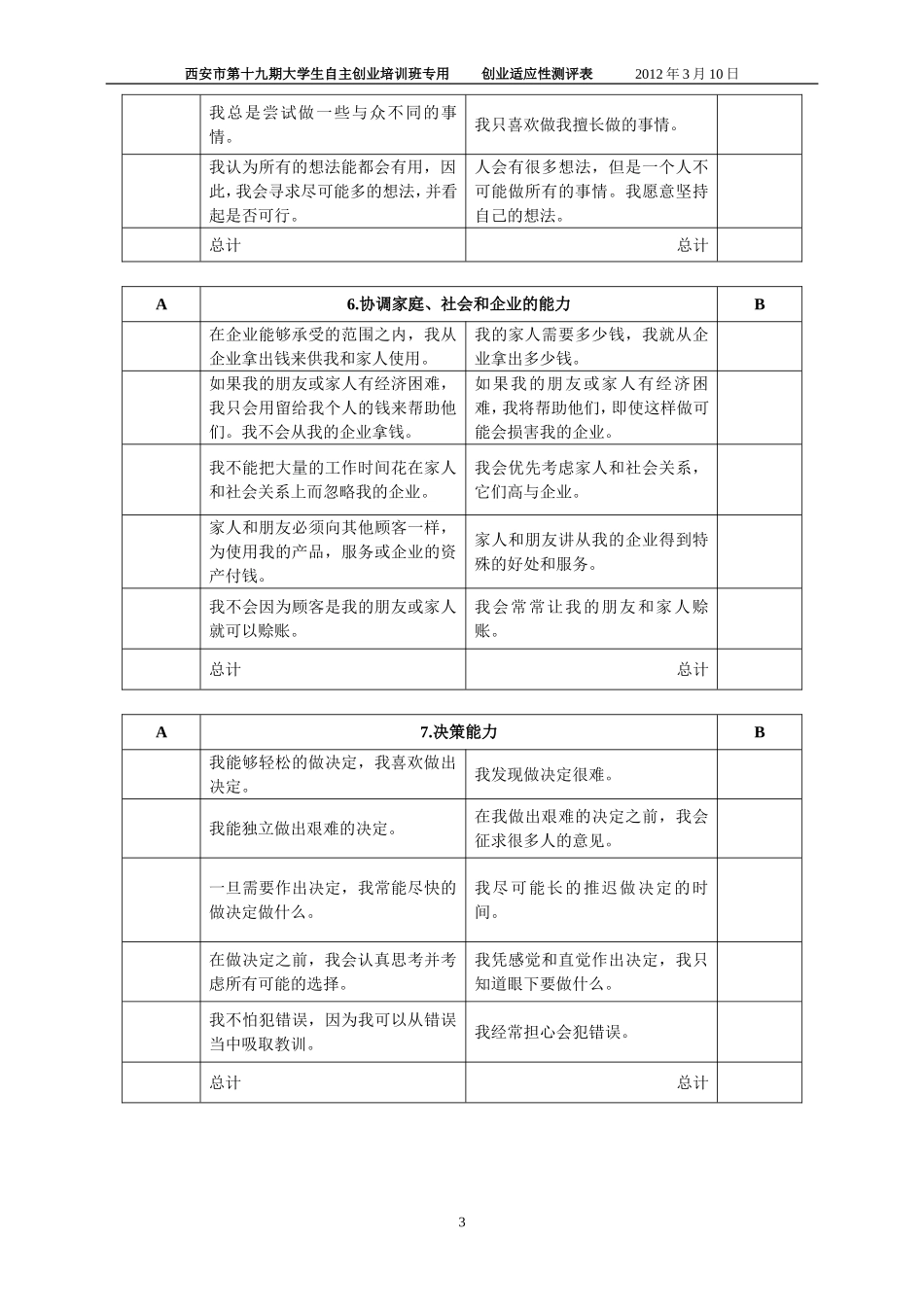 创业适应性测评表_第3页