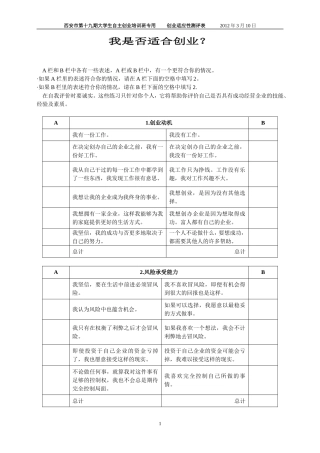 创业适应性测评表