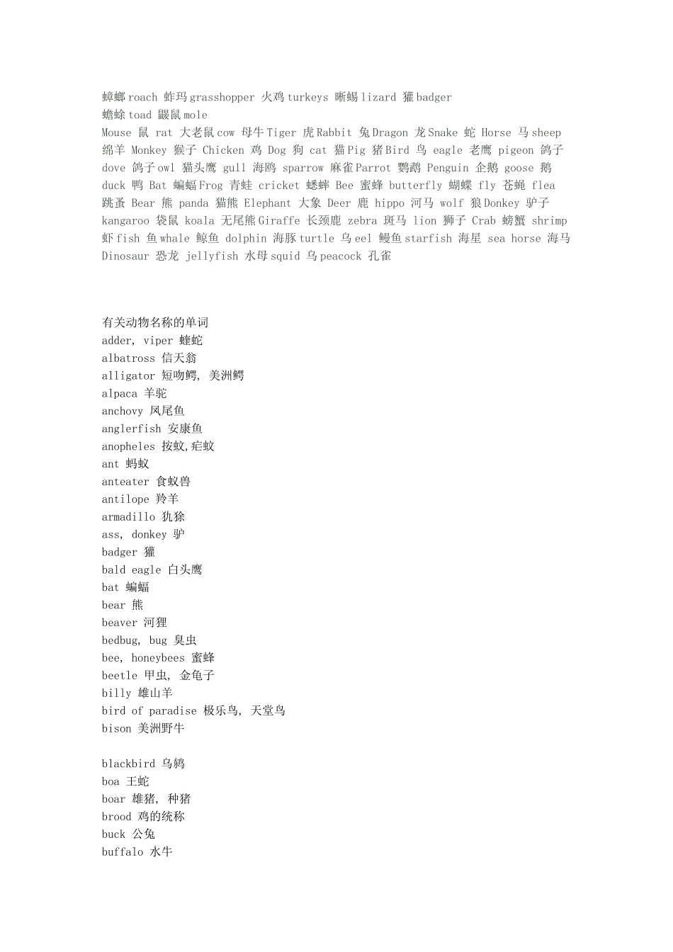 动物名称的英语单词_第2页