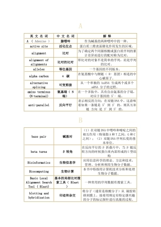 分子生物学-常用基本词汇表