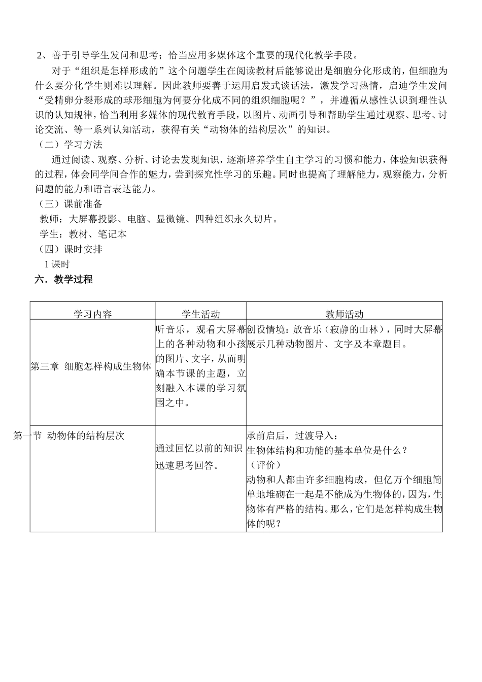 动物体的结构层次-教学设计_第2页