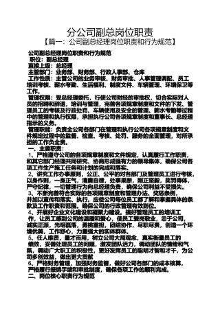 分公司副总岗位职责