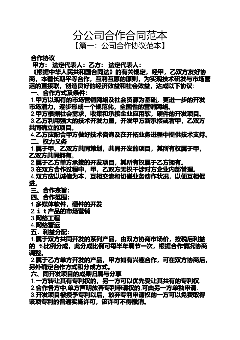 分公司合作合同范本_第1页