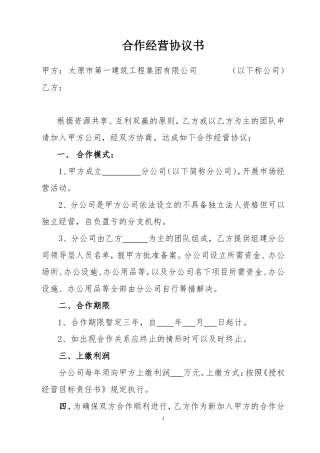 分公司合作经营协议书