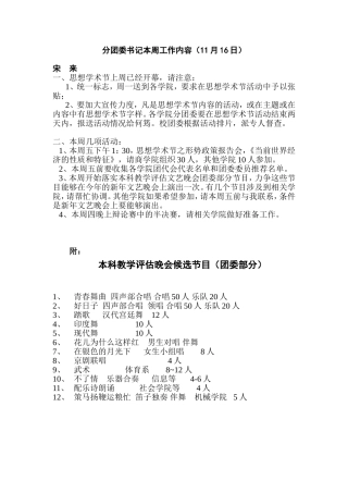 分团委书记本周工作内容(11月16日)