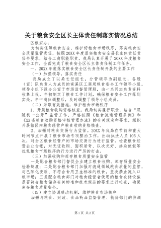 关于粮食安全区长主体责任制落实情况总结