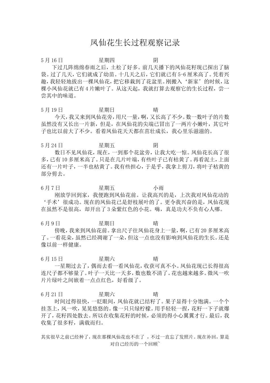 凤仙花观察日记_第1页