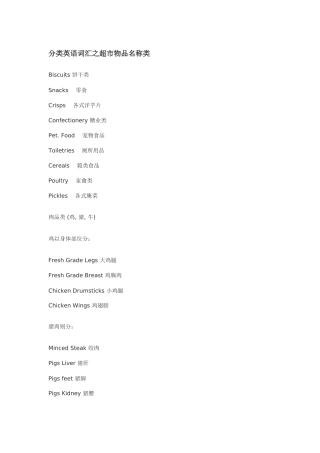 分类英语词汇之超市物品名称类