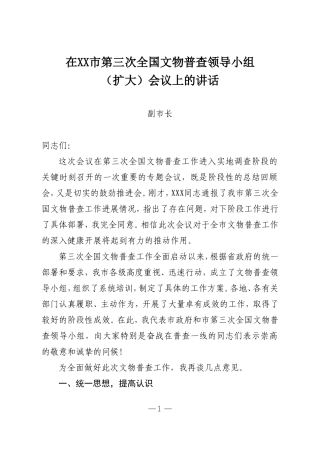 副市长在全市第三次全国文物普查工作会议上的讲话
