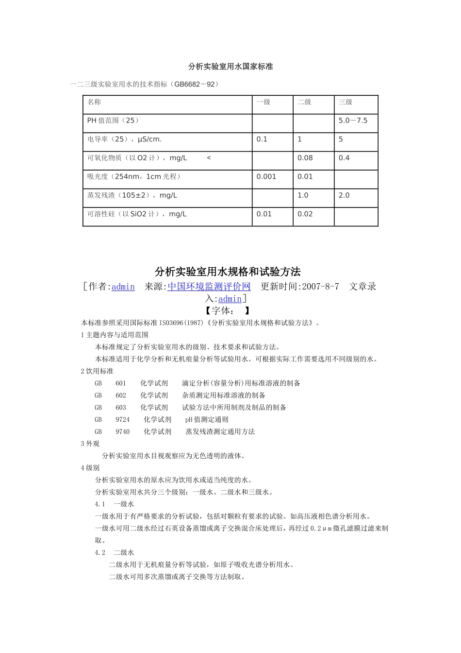 分析实验室用水国家标准_第1页