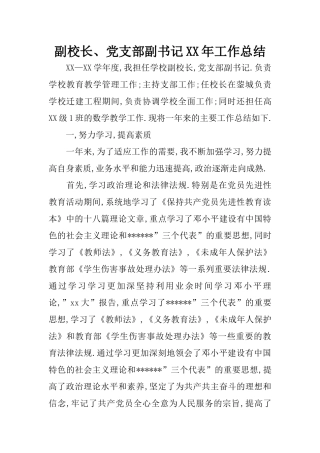 副校长、党支部副书记XX年工作总结