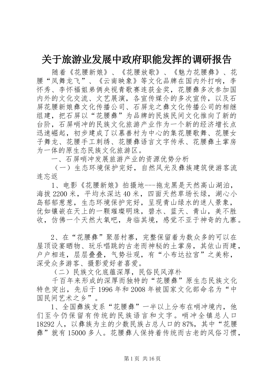 关于旅游业发展中政府职能发挥的调研报告_第1页