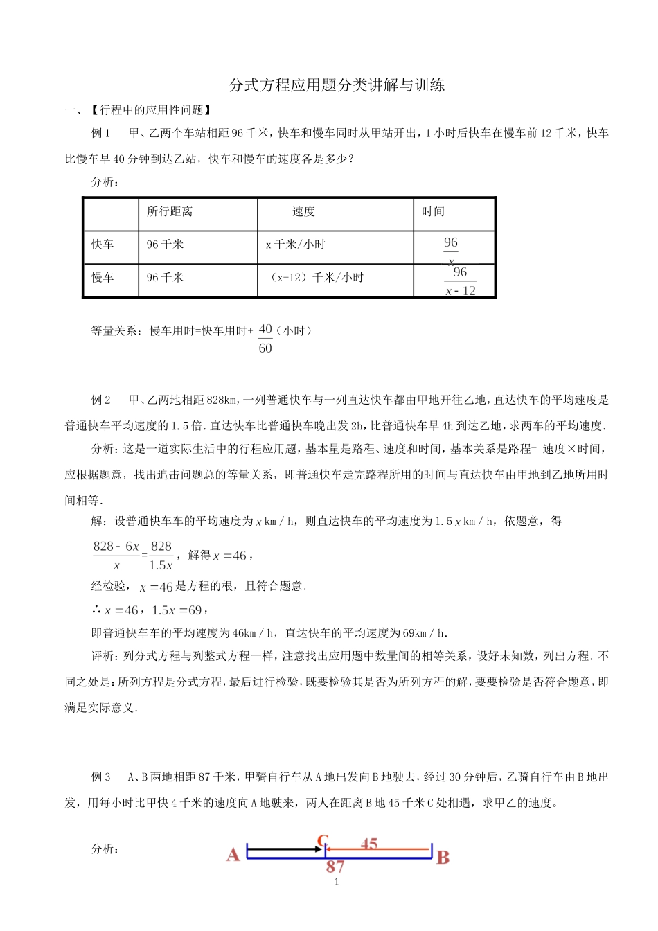分式方程应用题分类讲解与训练(很全面)_第1页