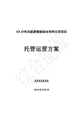 分布式能源智能综合利用项目运营方案