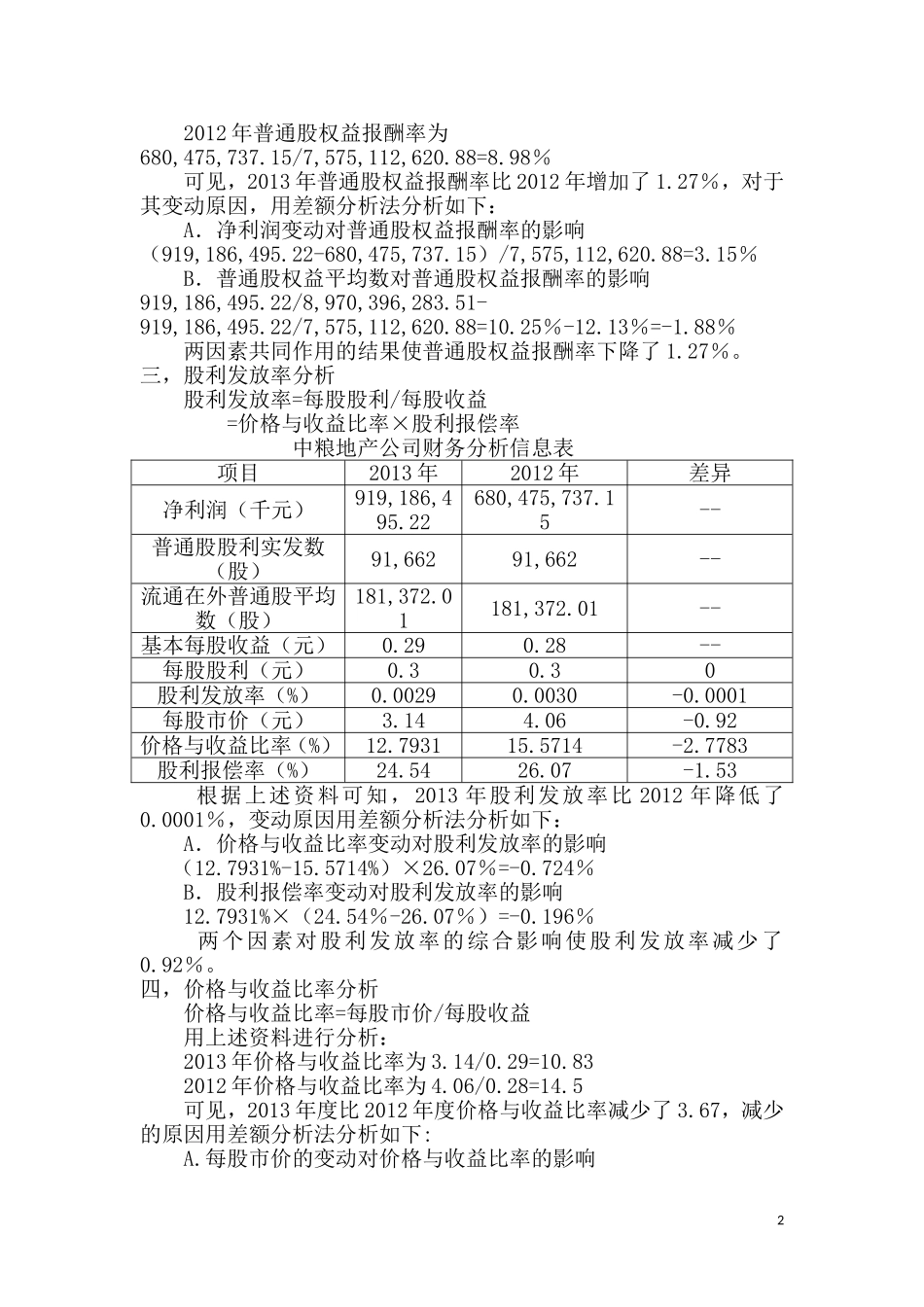 分析中粮地产公司的盈利能力分析_第2页
