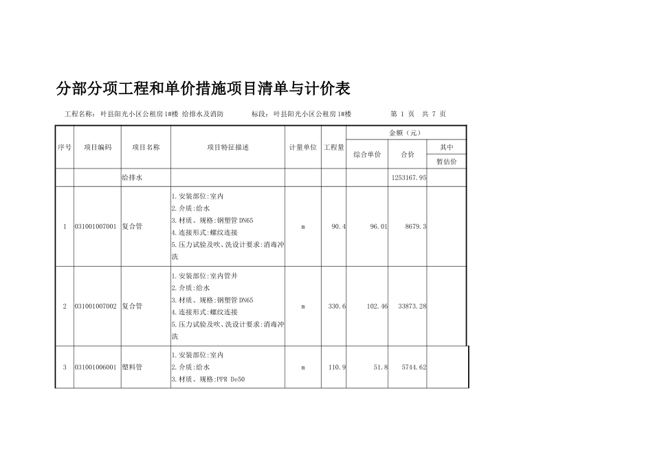 分部分项工程和单价措施项目清单与计价表_第1页