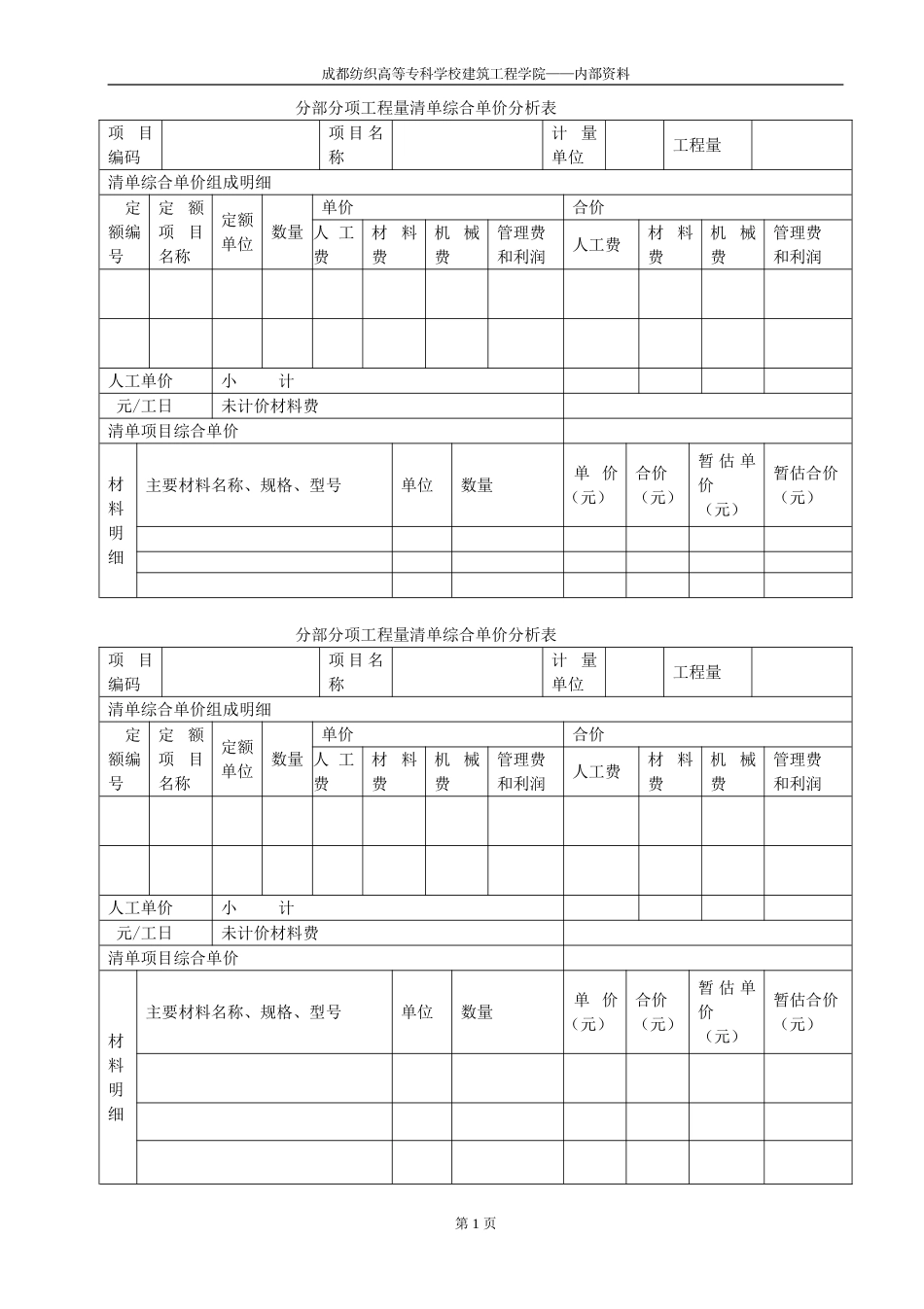 分部分项工程量清单综合单价分析表_第1页