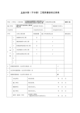 分部工程质量验收记录表