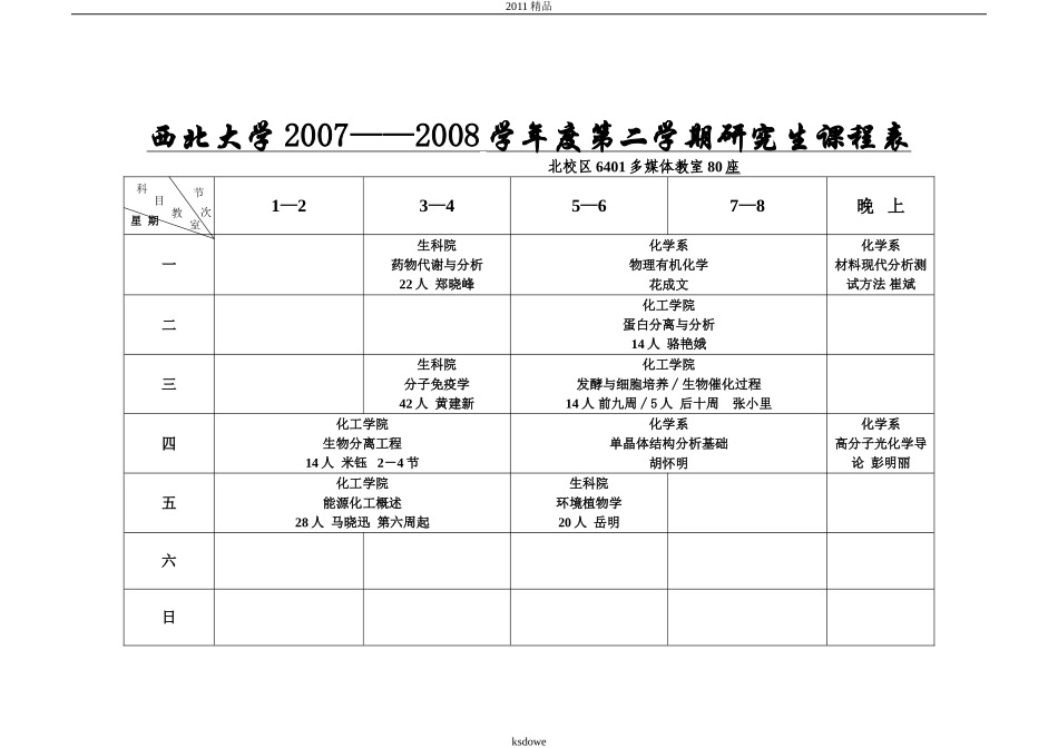 分享西北大学2007——2008学年度第二学期研究生课程表_第2页