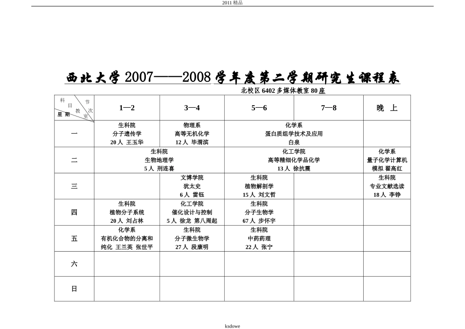 分享西北大学2007——2008学年度第二学期研究生课程表_第3页