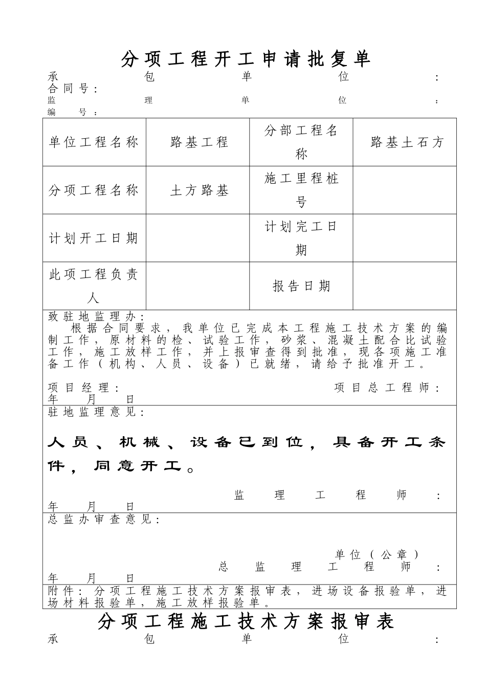 分项工程开工报告(全套表格模板)_第3页