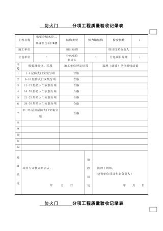 分项工程质量验收记录表