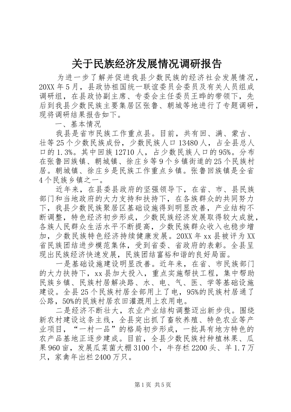 关于民族经济发展情况调研报告_第1页