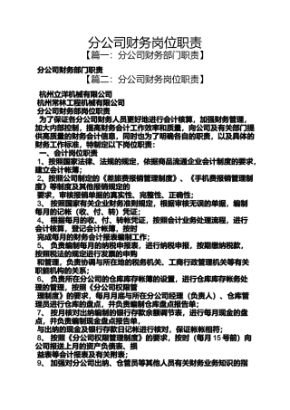 分公司财务岗位职责