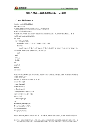 分形几何中一些经典图形的Matlab画法
