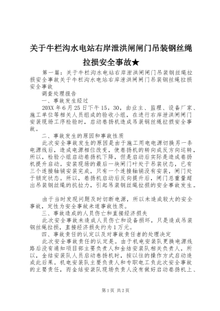 关于牛栏沟水电站右岸泄洪闸闸门吊装钢丝绳拉损安全事故