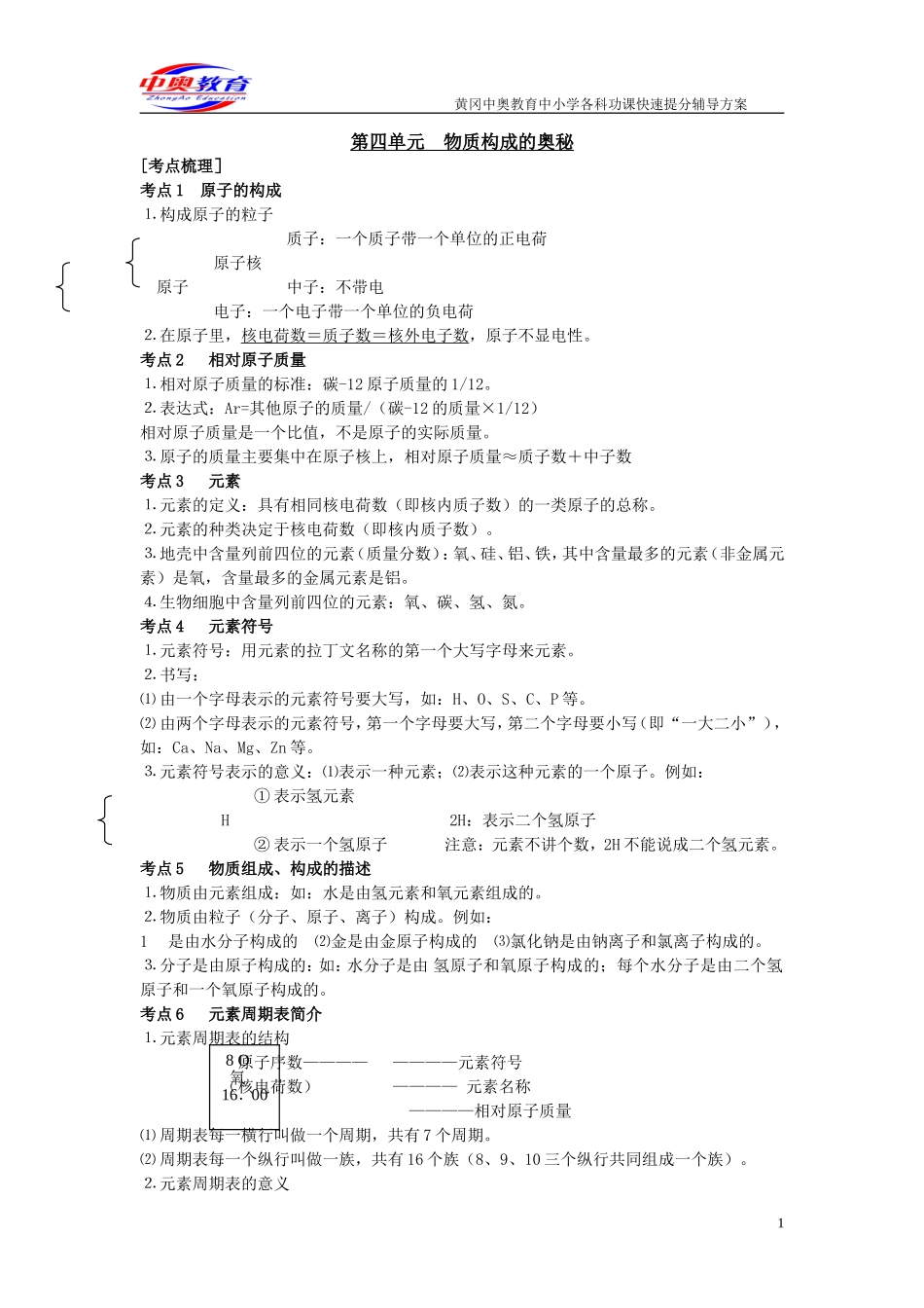 分章复习-4物质构成的奥秘_第1页