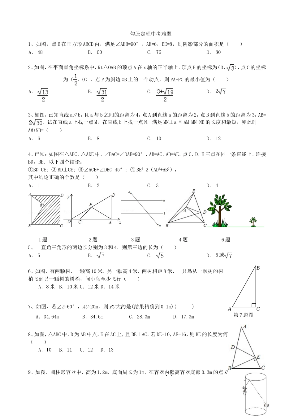 勾股定理中考难题(有答案详解)_第1页