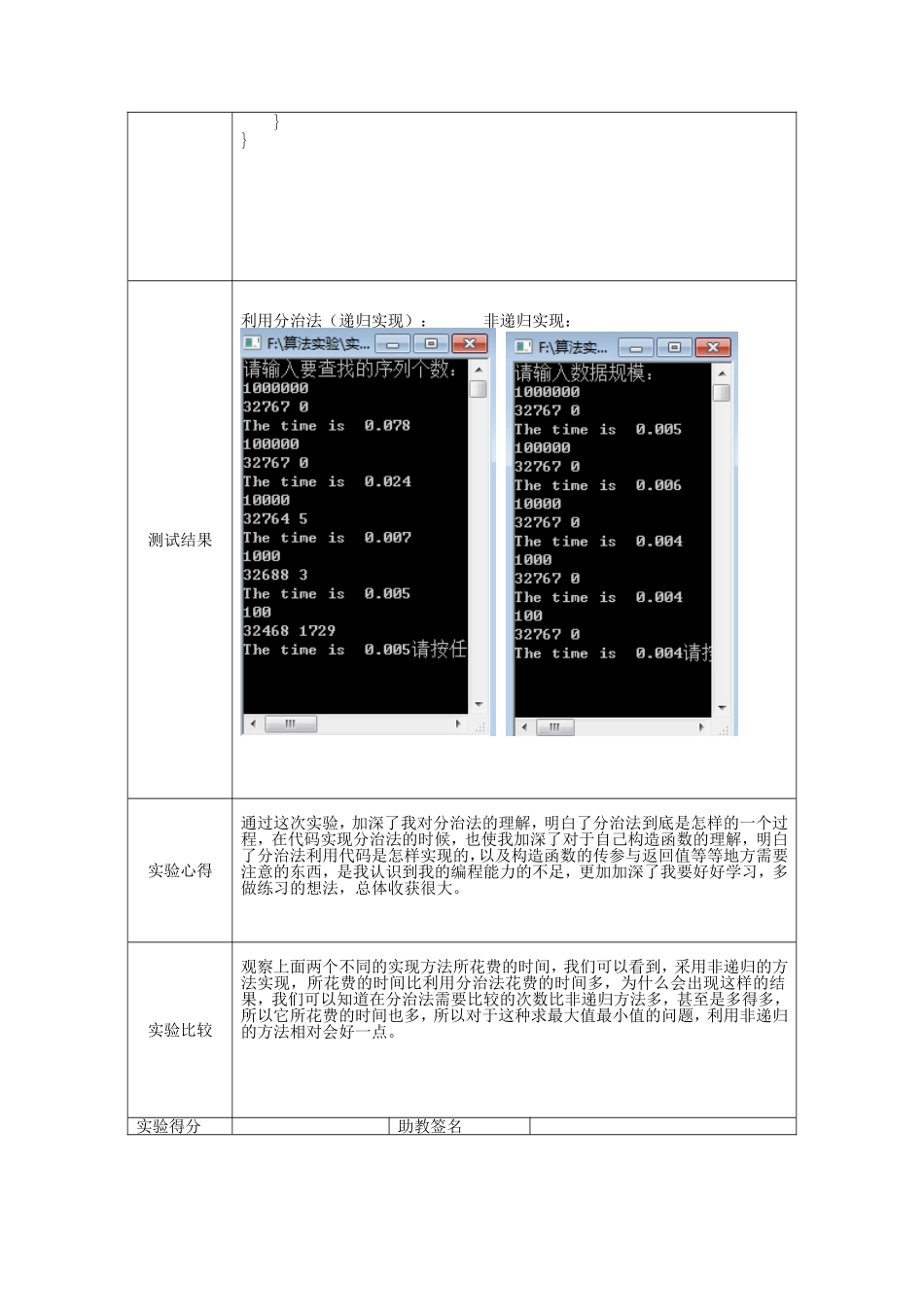 分治算法实验(用分治法查找数组元素的最大值和最小值)_第3页