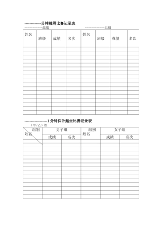 分钟跳绳比赛记录表