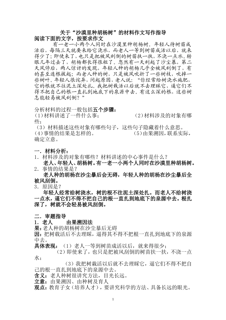 关于“沙漠里种胡杨树”的材料作文写作指导_第1页