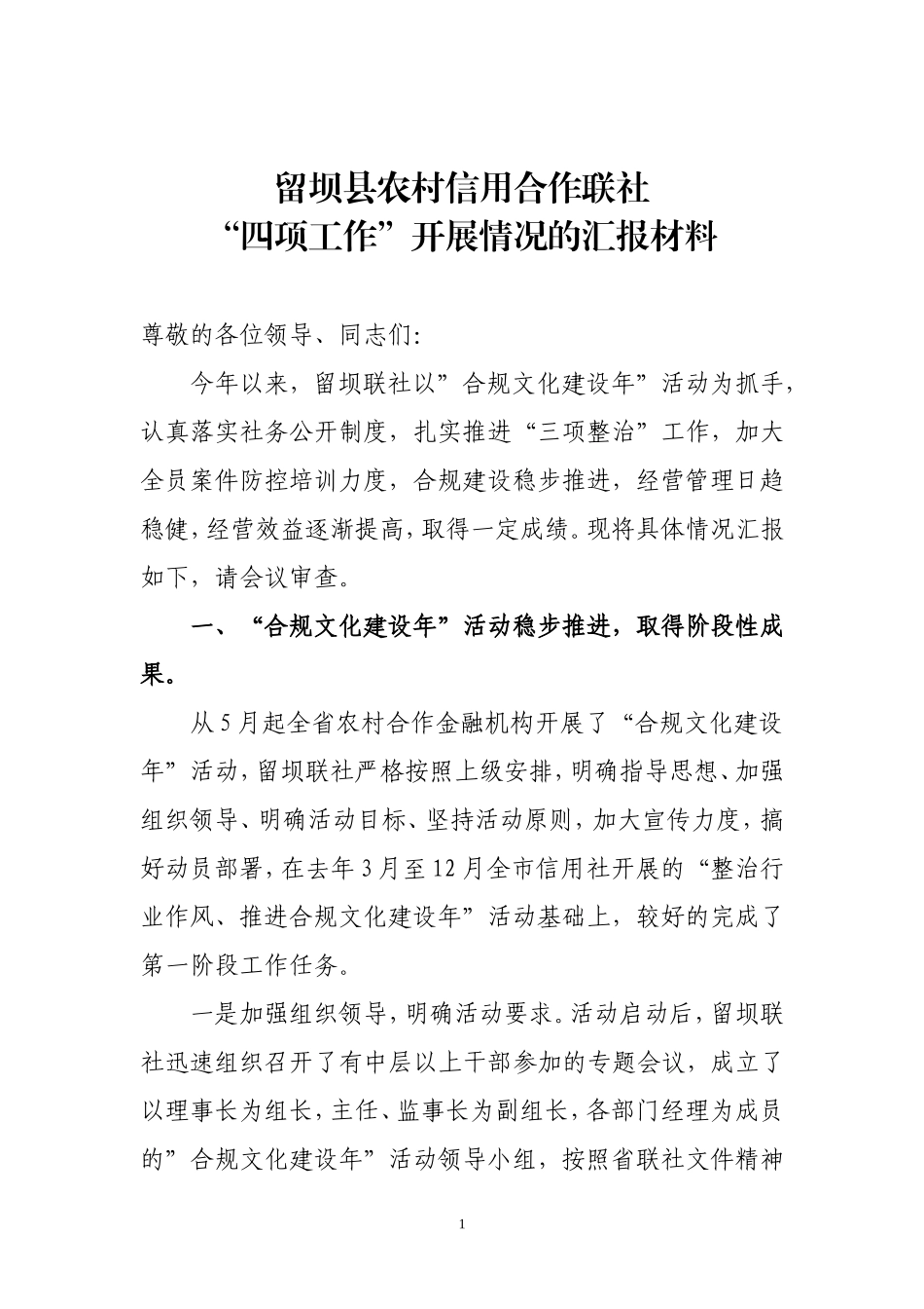 关于“四项工作”开展情况的报告_第1页