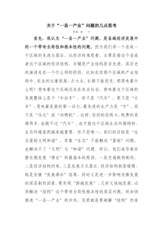 关于“一县一产业”问题的几点思考