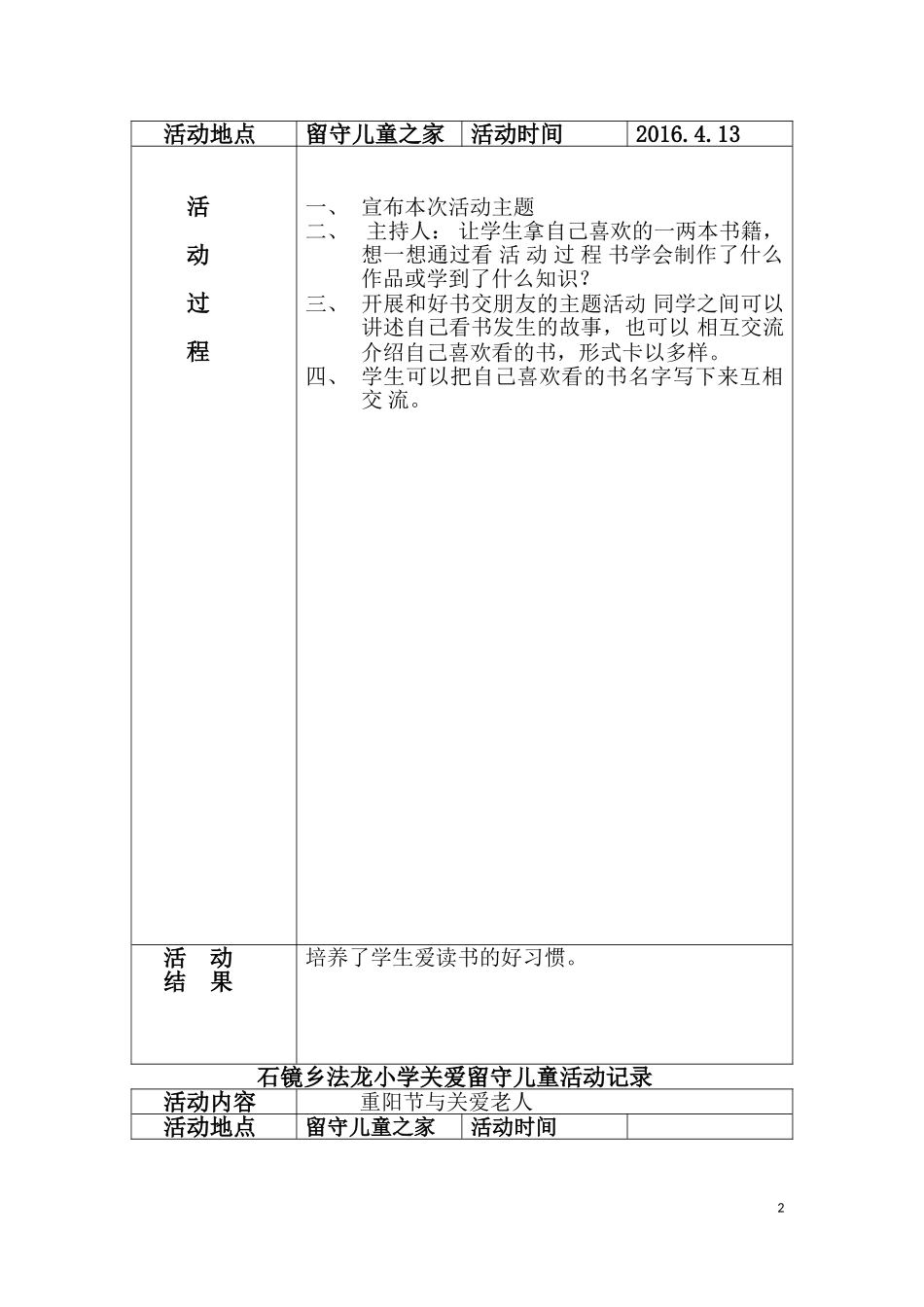 关爱留守儿童活动记录(同名13004)_第2页