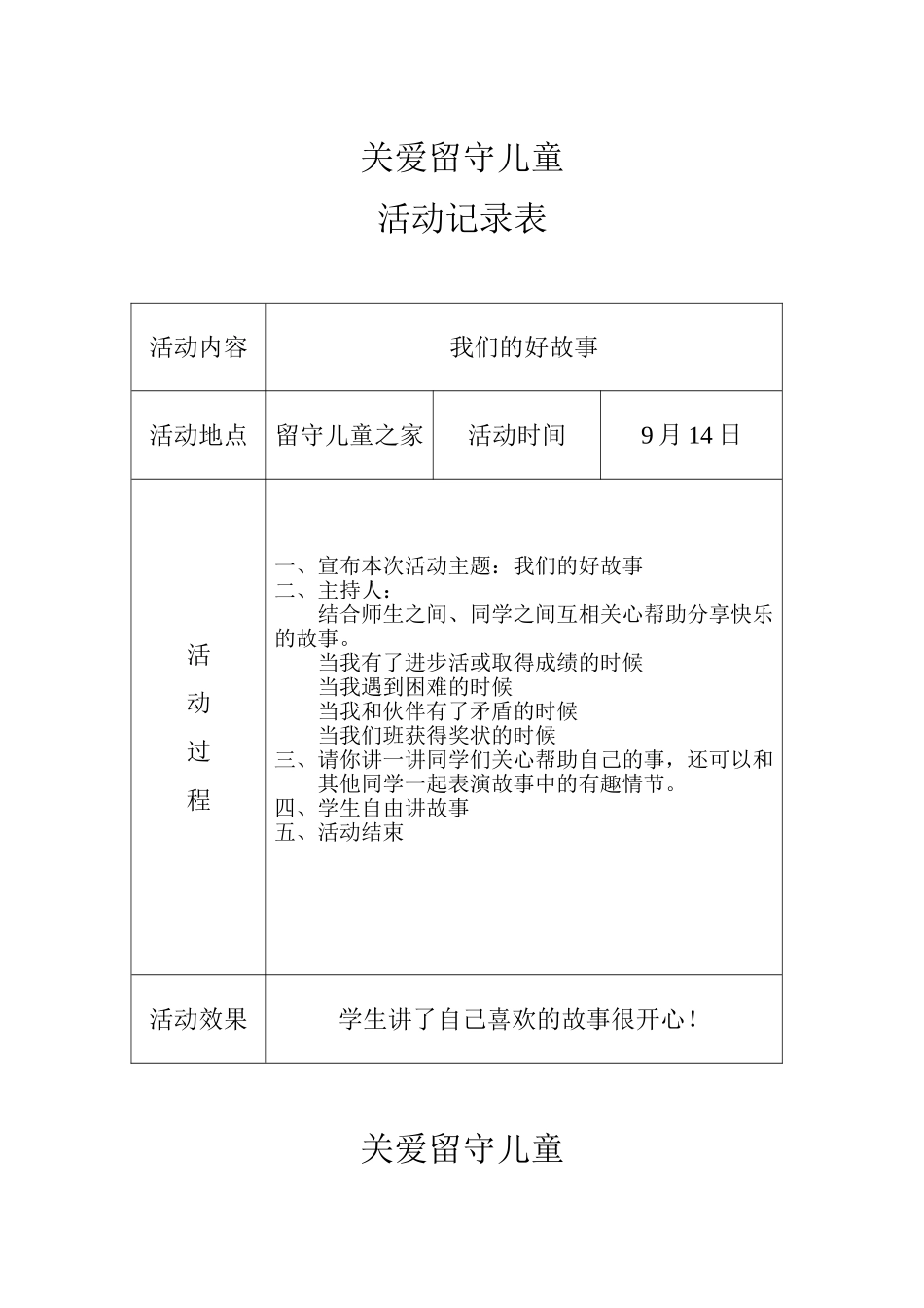 关爱留守儿童活动记录2013年度_第1页
